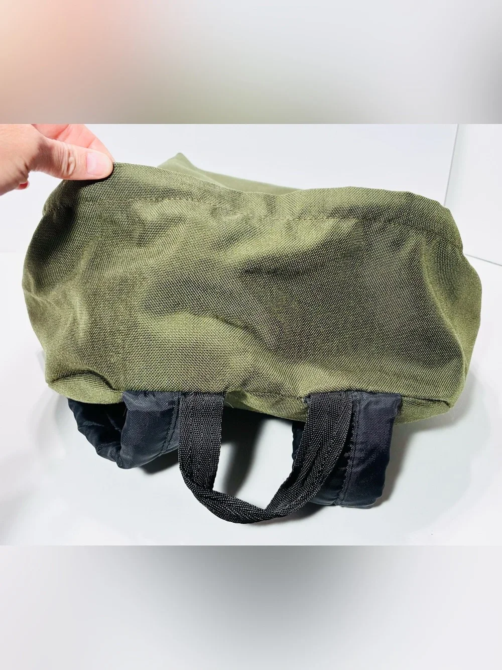 VTG 90s Eastpak USA MADE Leather Bottom 17” Backpack Olive Green Canvas Unisex